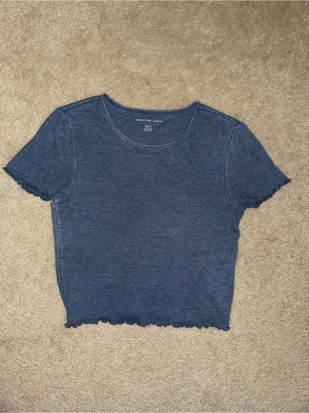 American Eagle Outfitters Navy Ribbed Lettuce-Edge Crop Top